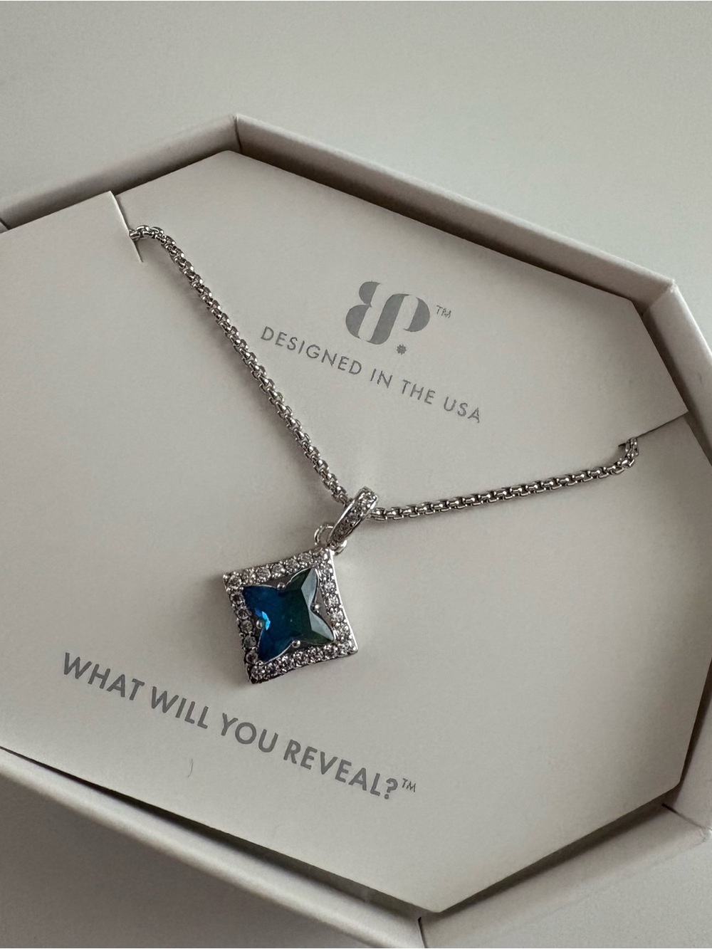 Bomb Party Kite Soirée Necklace NK98727 Azure Blue BiColor Tourmaline Rhodium - Picture 4 of 7